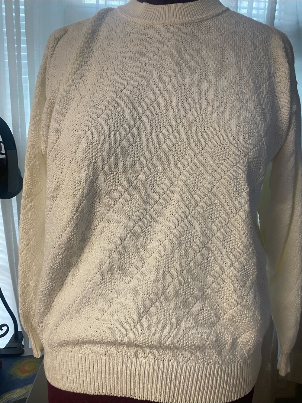 Vintage Talbots Sweater Sz small off whi Cotton Ribbed Textured Pullover USA 90s